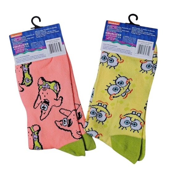 Nickelodeon New Spongebob Patrick Character Printed Crew Novelty Socks 2 Sets - Picture 3 of 3